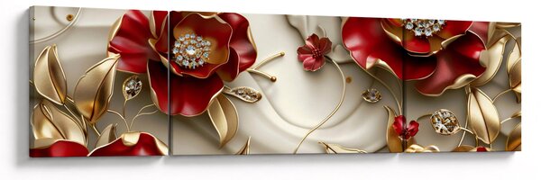 Obraz - 3D Červeno-zlaté květy (170x50 cm)