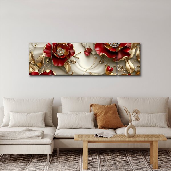 Obraz - 3D Červeno-zlaté květy (170x50 cm)