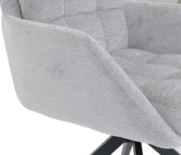 Sada 6 jídelních židlí HWC-Q36, otočná kuchyňská židle s automatickým návratem, potah: chenille (680 g/m²), Öko-Tex, kovová konstrukce, barva: světle šedá