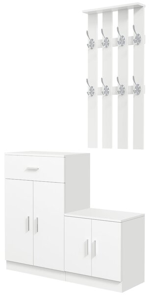 HOMCOM Botník s kombinovaným věšákem na kabáty pro předsíň a ložnici, dřevo 100x32x187cm bílý | Aosom