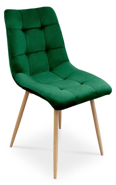Bettso 4 x Židle do jídelny Sada 4 židlí do jídelny Židle do kuchyně Čalouněná židle Designová židle s opěradlem, se sametovým sedákem, kovový rám - BEN Tmavě zelená / Dubová noha