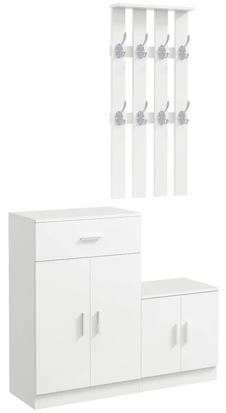 HOMCOM Botník s kombinovaným věšákem na kabáty pro předsíň a ložnici, dřevo 100x32x187cm bílý | Aosom
