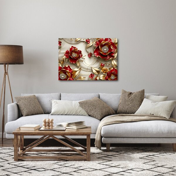 Obraz - 3D Červeno-zlaté květy (70x50 cm)