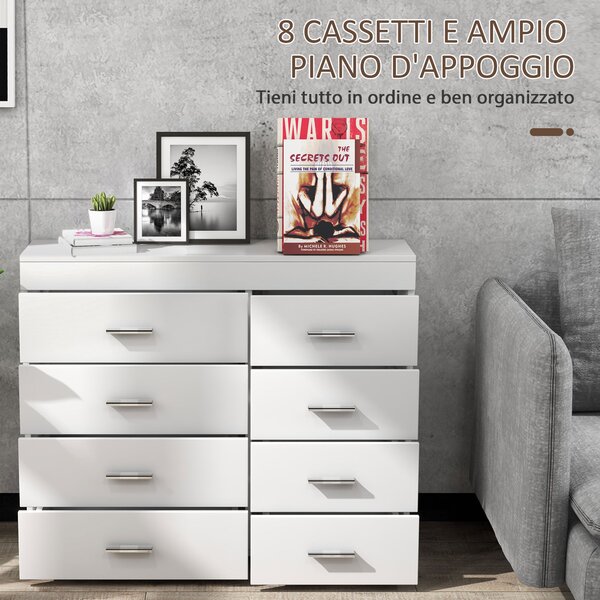 HOMCOM Mobil s zásuvkami - Komoda ze dřeva do ložnice, kuchyně, koupelny 90×35×73cm Bílá | Aosom