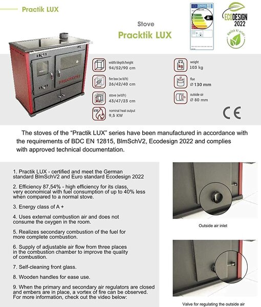 Krbová kamna na dřevo s pečicím prostorem a varnou deskou Pracktik Lux Beige LINKER krb 9,5 kW