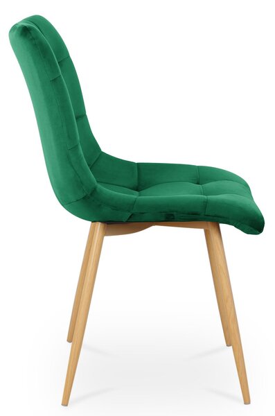 Bettso 4 x Židle do jídelny Sada 4 židlí do jídelny Židle do kuchyně Čalouněná židle Designová židle s opěradlem, se sametovým sedákem, kovový rám - BEN Tmavě zelená / Dubová noha