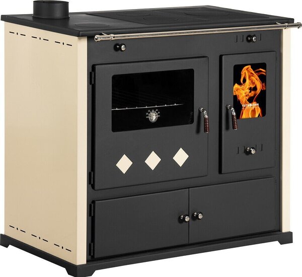 Krbová kamna na dřevo s pečicím prostorem a varnou deskou Pracktik Lux Beige LINKER krb 9,5 kW