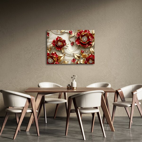 Obraz - 3D Červeno-zlaté květy (70x50 cm)