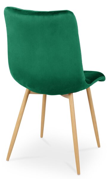 Bettso 4 x Židle do jídelny Sada 4 židlí do jídelny Židle do kuchyně Čalouněná židle Designová židle s opěradlem, se sametovým sedákem, kovový rám - BEN Tmavě zelená / Dubová noha