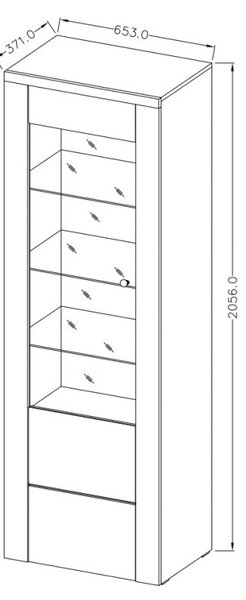 Vysoká prosklená vitrína LEONOR - sibiu larche / dub sonoma lanýž