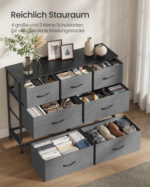 SONGMICS komoda, skříň, 7 látkových zásuvek, do ložnice, předsíně, obývacího pokoje, šedá