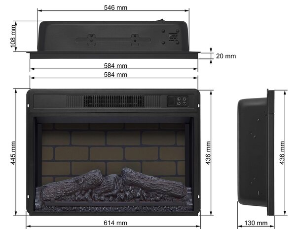 Elektrický krb ArtiFlame AF23BS – vestavný elektrický krb 1800 W, realistický efekt plamenů s LED diodami, topná funkce, dálkové ovládání, časovač, černý