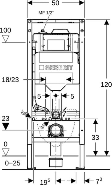 Geberit Duofix 2025 WC-Element Sigma12 BH120cm, s hygienickým splachováním. HS30 KW bez WW, 1 ks