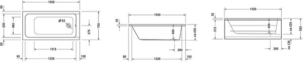 Duravit D-Code obdélníková vana 150x75 cm bílá 700095000000000