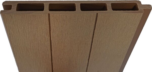 WPC zástěna na ochranu soukromí Sarthe, větrný plot, WPC sloupky prodlužovací prvek vpravo pod úhlem, 0,98 m teakové dřevo