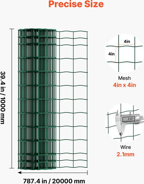 VEVOR Zahradní plot, 1 x 20 m, drátěný plot (2,1 mm), pozinkovaný ocelový drátěný plot pro skot, prasata a ovce, vinylový plot pro zvířata, drátěná klec, zahradní ploty, zelená barva
