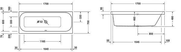 Duravit Happy D.2 obdélníková vana 170x70 cm bílá 700311000000000