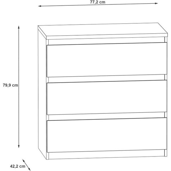 Komoda CHELSEA se 3 zásuvkami - matná bílá - 77,2 x 42 x 79,9 cm