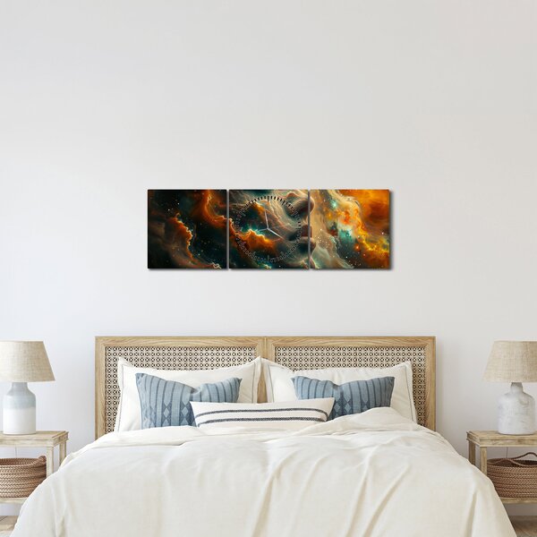 Obraz - Tvář ve vesmíru (s hodinami) (90x30 cm)