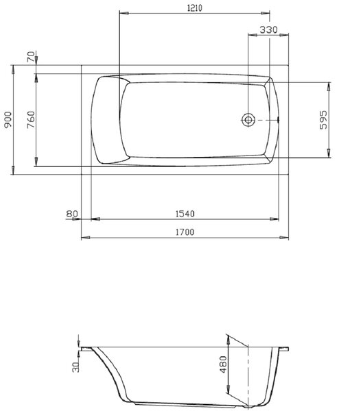 Hoesch Largo obdélníková vana 170x90 cm bílá 3709.010