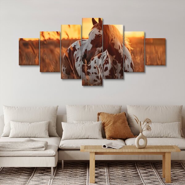 Obraz - Kůň při západu slunce (210x100 cm)