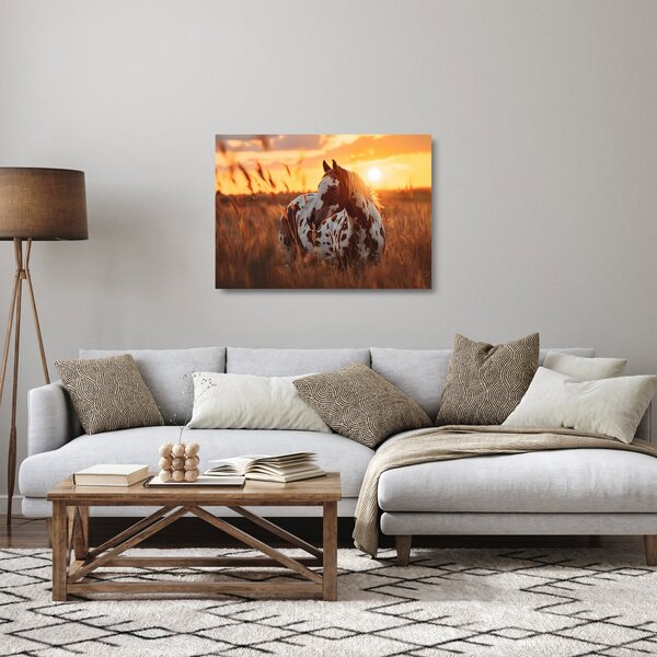 Skleněný obraz - Kůň při západu slunce (70x50 cm)