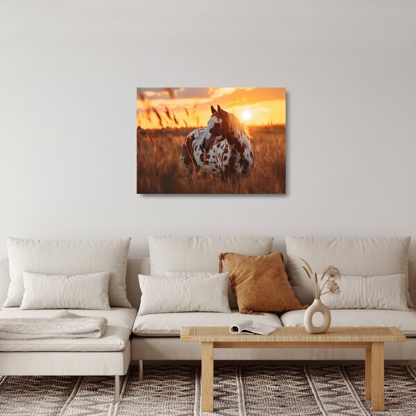 Skleněný obraz - Kůň při západu slunce (70x50 cm)