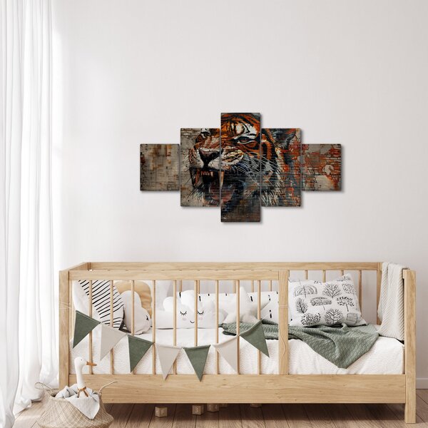 Obraz - Tygr z cihel (125x70 cm)