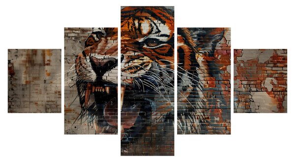 Obraz - Tygr z cihel (125x70 cm)