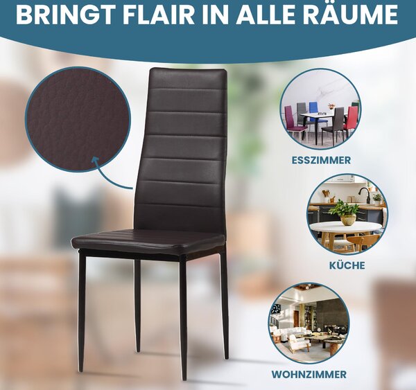 Židle do jídelny Albatros MILANO Set 6 kusů, hnědá - Čalouněná židle s potahem z Imitace kůže, moderní stylový design u jídelního stolu - Kuchyňská židle nebo židle do jídelny s vysokou nosností až 110 kg