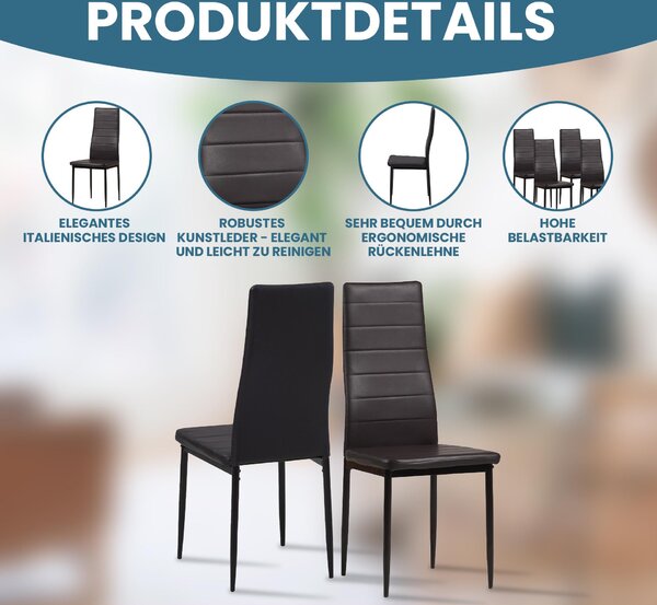 Židle do jídelny Albatros MILANO Set 6 kusů, hnědá - Čalouněná židle s potahem z Imitace kůže, moderní stylový design u jídelního stolu - Kuchyňská židle nebo židle do jídelny s vysokou nosností až 110 kg