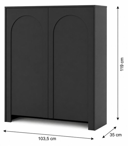 Vysoká komoda Vento, černá, 2 dveře, šířka: 103,5 cm, výška: 119 cm, hloubka: 35 cm