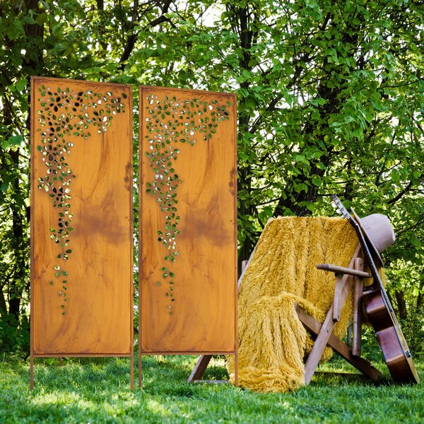 Zahradní dekorativní panel z oceli s patinou „Girlanda“ 160x50 cm – dekorativní kryt