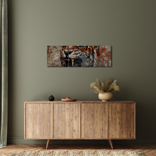 Obraz - Tygr z cihel (s hodinami) (90x30 cm)