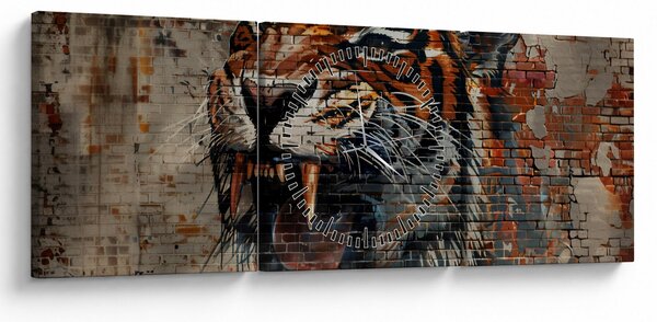 Obraz - Tygr z cihel (s hodinami) (90x30 cm)