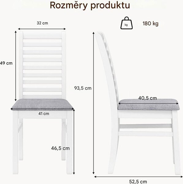 Jídelní židle KC58817WH s koženkovým čalouněním, 2 kusy, bílo/šedé