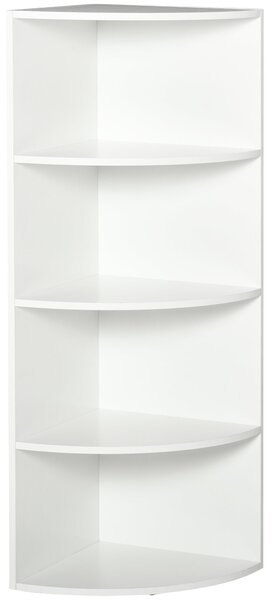 HOMCOM Rohová Knihovna 4 Police Dřevo 39,5x39,5x120cm Bílá | Aosom