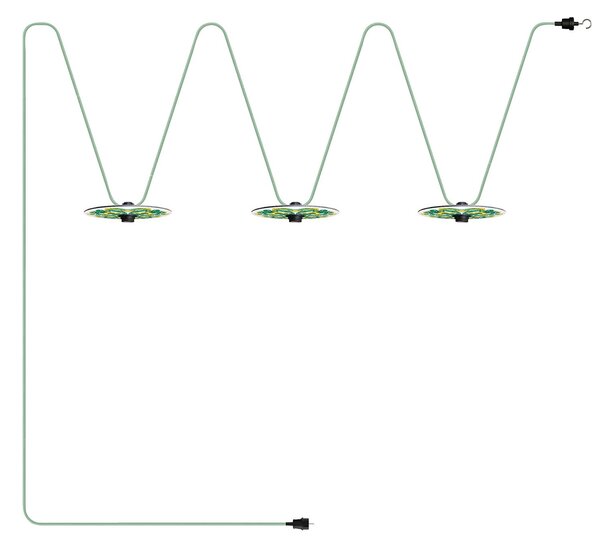 Creative cables Světelný řetěz LUMET 'maioliche', textilní kabel od 10m délky, 3x objímky a stínidla, háček a zástrčka Barva: Žluto-zelená