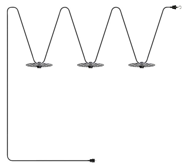 Creative cables Světelný řetěz LUMET 'maioliche', textilní kabel od 10m délky, 3x objímky a stínidla, háček a zástrčka Barva: Černo-bílá