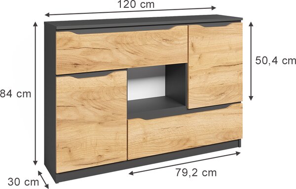 Kredenc Vicco Ruben Zlatý mocný dub 120 x 84 cm se zásuvkami, Model 41624