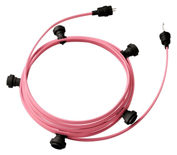 Creative cables Hotový světelný řetěz LUMET 7,5 m je sestavený z 5 černých objímek, háčku a zástrčky Barva kabelu: Růžová - CM16