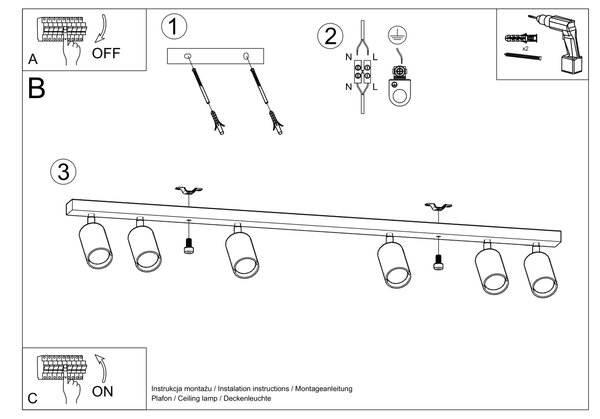 Sollux Lighting Stropní svítidlo BERG 6 přírodní dřevo