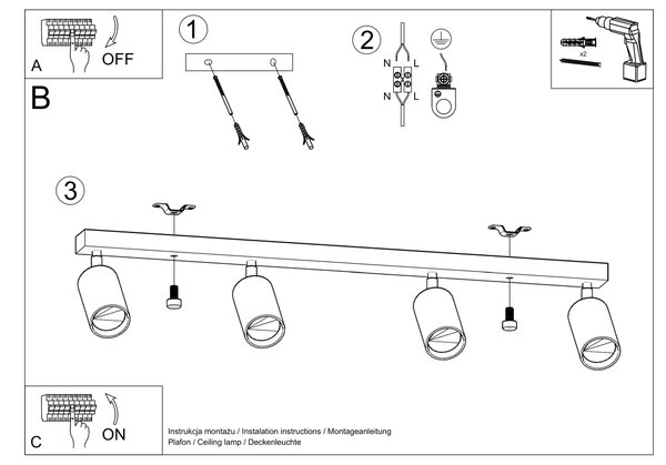 Sollux Lighting Stropní svítidlo BERG 4 přírodní dřevo