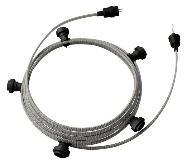 Creative cables Hotový světelný řetěz LUMET 7,5 m je sestavený z 5 černých objímek, háčku a zástrčky Barva kabelu: Bílo-černá - CZ04