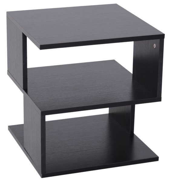 HOMCOM Designový Konferenční Stolek, Bílý Obývací Stolek, 2 Otevřené Poličky, Moderní Design, Konferenční a Obývací Stolek, Dřevo, 40x40x43 cm, Černý