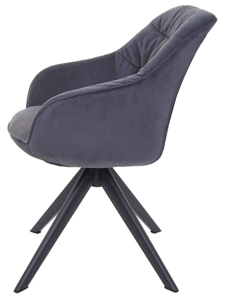 Jídelní židle HWC-K28, kuchyňská židle čalouněná židle židle s područkami, otočná, kov látka/textil šedá
