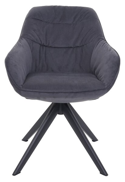Jídelní židle HWC-K28, kuchyňská židle čalouněná židle židle s područkami, otočná, kov látka/textil šedá