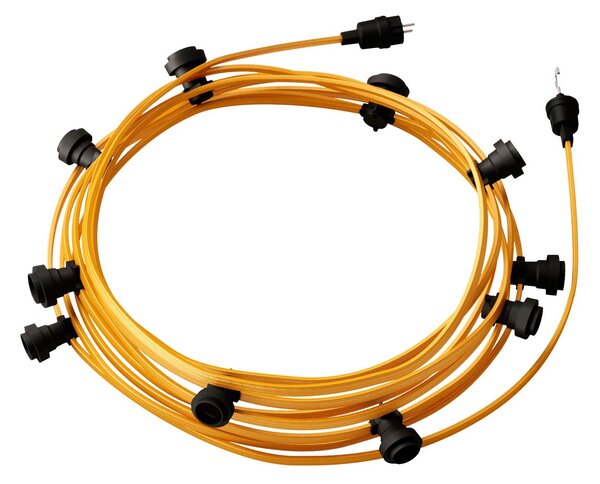 Creative cables Hotový světelný řetěz LUMET 12,5 m je sestavený z 10 černých objímek, háčku a zástrčky Barva kabelu: Zlatá - CM05