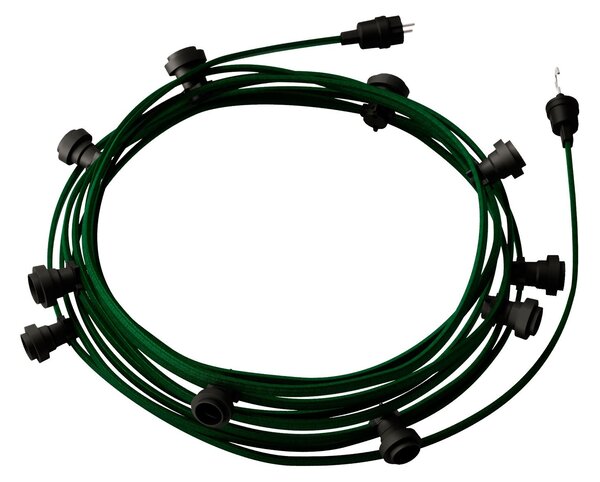 Creative cables Hotový světelný řetěz LUMET 12,5 m je sestavený z 10 černých objímek, háčku a zástrčky, IP44 Barva kabelu: Tmavě zelená - CM21