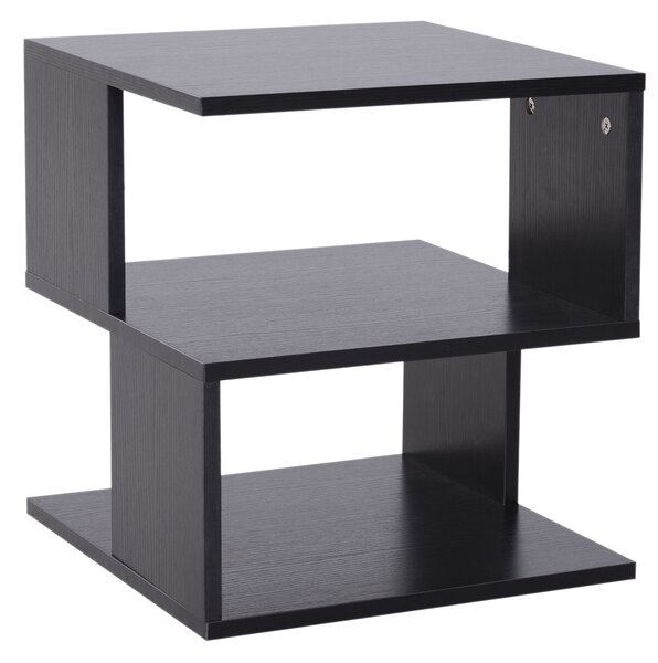 HOMCOM Designový Konferenční Stolek, Bílý Obývací Stolek, 2 Otevřené Poličky, Moderní Design, Konferenční a Obývací Stolek, Dřevo, 40x40x43 cm, Černý